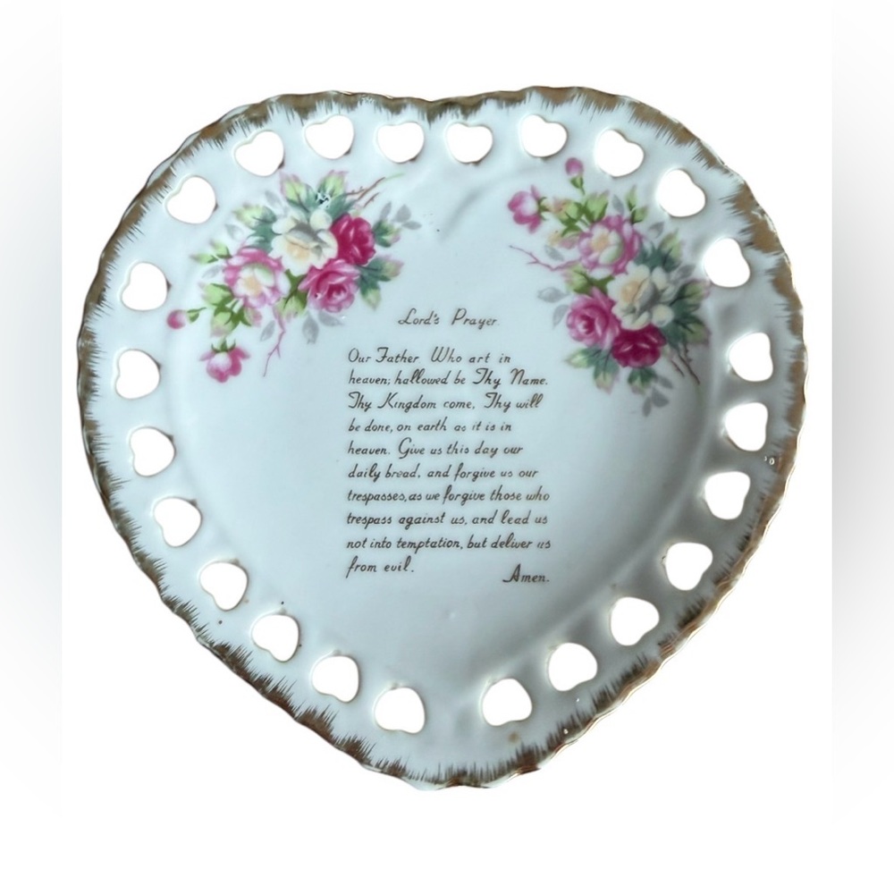 Vintage Ceramic Lord’s Prayer Collectible Mini Heart Plaque - Like New